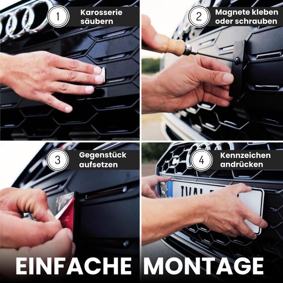 Ivality Magnet Kennzeichenhalter Rahmenlos für 1 Kennzeichen, Unsichtbare Rahmenlose Kennzeichenhalter Magnet für Auto, Wechselkennzeichenhalter Österreich, Straßenzugelassen, TÜV geprüft bis 350 km/h