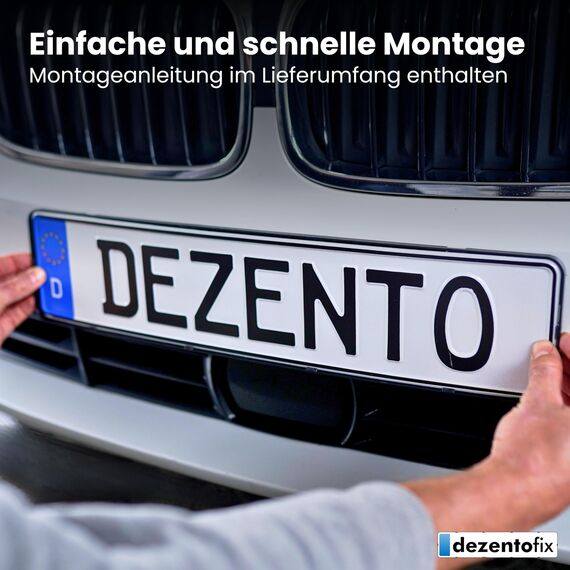 DEZENTOFIX® 2X Kennzeichenhalter - Einfache Montage & Sicherer Halt - Kennzeichenhalter Rahmenlos - Nummernschildhalterung Auto - Kennzeichenhalterung - Nummernschildhalter - Universal Passform 520mm