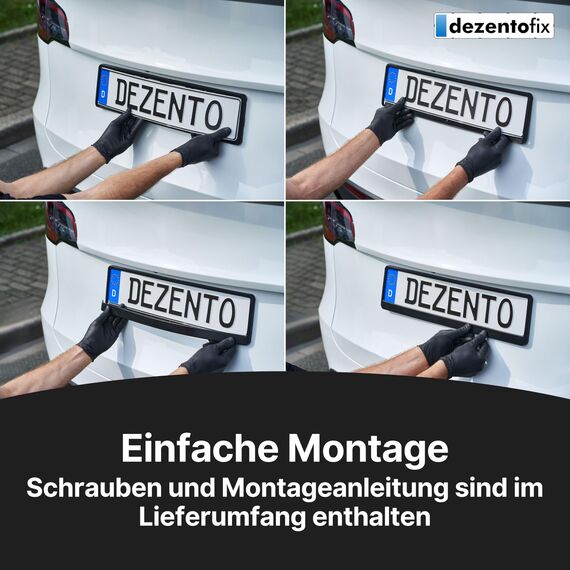 DEZENTOFIX® Kennzeichenhalter - Einfache Montage & Fester Halt - Nummernschildhalterung Auto - Kennzeichenhalterung - Kennzeichenhalter Rahmenlos - Universal Passform (520mm) - Mit Leiste