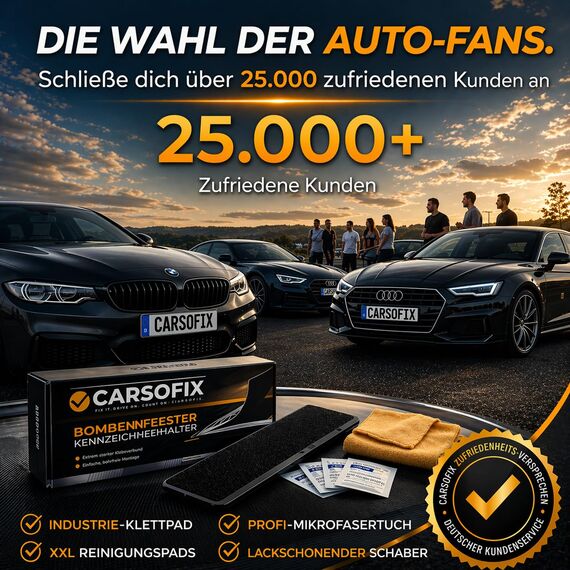 CARSOFIX© Kennzeichenhalter Rahmenlos mit bombenfestem Halt - Nummernschildhalterung für jedes Auto - unsichtbare Nummernschildhalter mit Klett – extrem stark und wetterfest