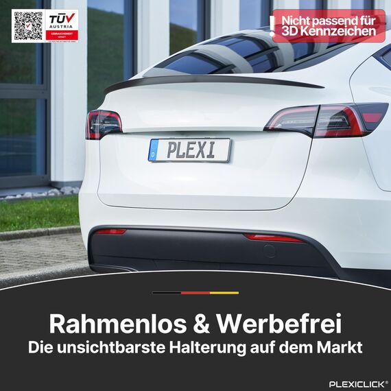 PLEXICLICK® Kennzeichenhalter 4X - TÜV Zertifiziert - Kennzeichenhalter Rahmenlos Transparent - Nummernschildhalterung Auto - Kennzeichenhalterung - Nummernschildhalter - Kfz Kennzeichen Halterung