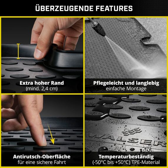 WALSER XTR Kofferraumwanne für VW Golf Plus V 12/2004-12/2013, 100% passgenaue Antirutschmatte Auto, Gummimatte Auto, Kofferraum Schutzmatte, Anti Rutsch Matte Gummi, Auto Gummimatten