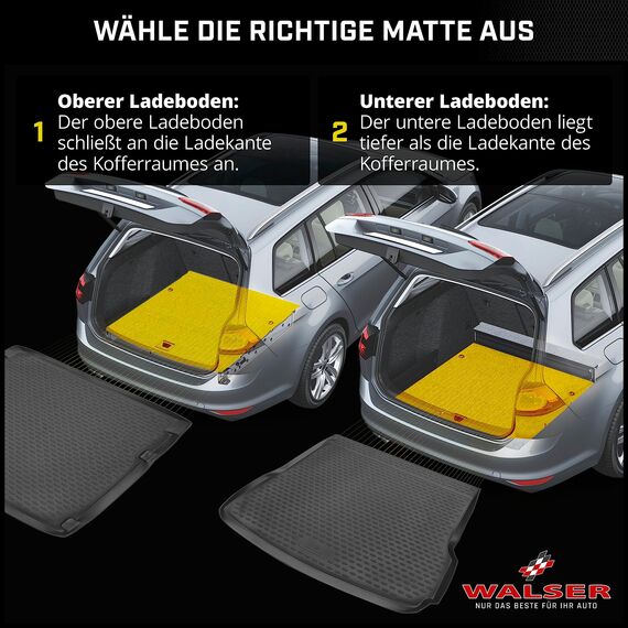 WALSER XTR Kofferraumwanne für VW Tiguan Allspace 5 Sitzer 03/2017-2024, unterer Ladeboden, 100% passgenaue Antirutschmatte Auto, Gummimatte Auto, Kofferraum Schutzmatte