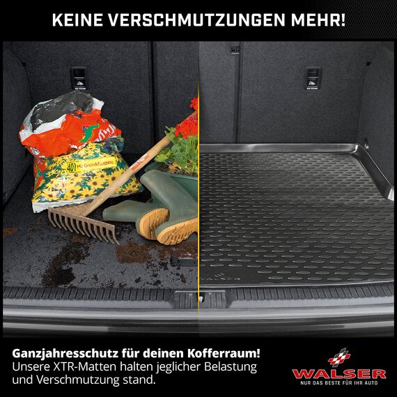 WALSER XTR Kofferraumwanne für VW Tiguan Allspace 5 Sitzer 03/2017-2024, unterer Ladeboden, 100% passgenaue Antirutschmatte Auto, Gummimatte Auto, Kofferraum Schutzmatte