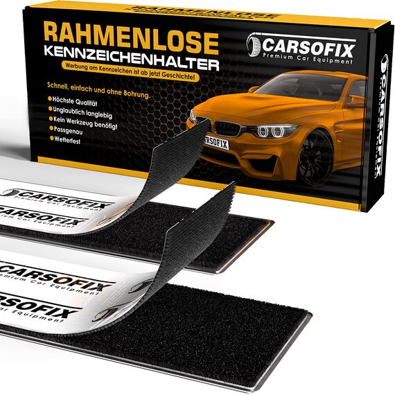 CARSOFIX© Kennzeichenhalter Rahmenlos mit bombenfestem Halt - Nummernschildhalterung für jedes Auto - unsichtbare Nummernschildhalter mit Klett – extrem stark und wetterfest