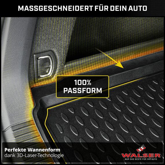 WALSER XTR Kofferraumwanne für VW Tiguan Allspace 5 Sitzer 03/2017-2024, unterer Ladeboden, 100% passgenaue Antirutschmatte Auto, Gummimatte Auto, Kofferraum Schutzmatte