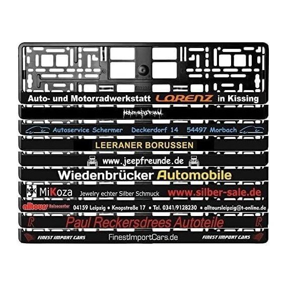 TEILE-24.EU Malinowski 2 Stück Kennzeichenhalter Schwarz mit Wunschtext Beschriftung Werbung Bedruckt