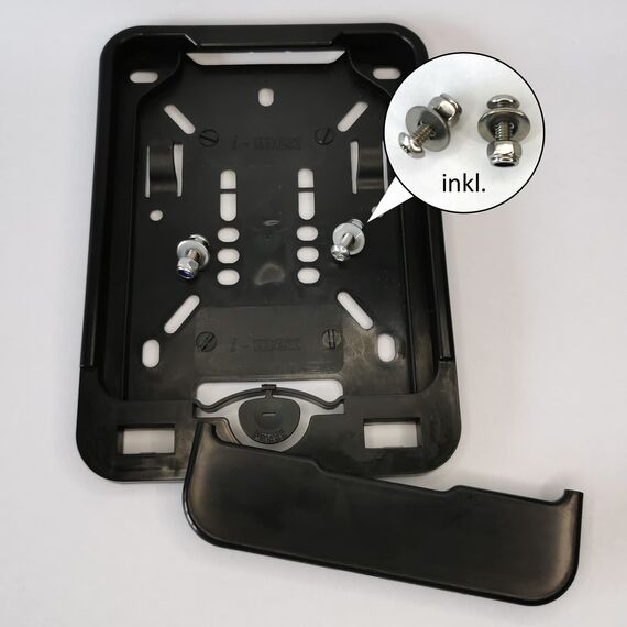 Mofa Kennzeichenhalter 135 x 110 mm Komplettset inkl. Edelstahl Befestigungsschrauben, Sicherungsmuttern und Unterlegscheiben