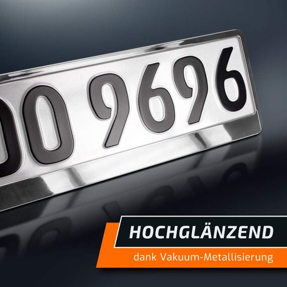schildEVO 2 Kennzeichenhalter | Chrom Metallic Hochglanz | Silber Look | Nummernschildhalter | Kennzeichen-Halterung | DHL-Versand