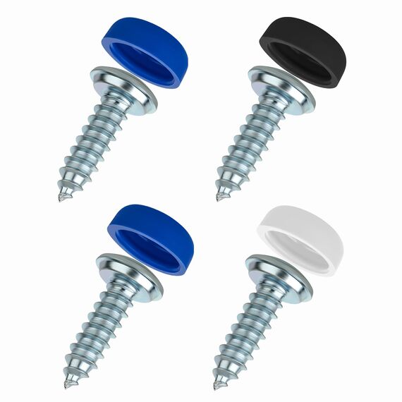 Kennzeichen Schrauben 4er Set Nummernschild Schrauben Set 4,8 x 16mm mit Kappen [ dezent | sicher | legal ] Kennzeichenbefestigung inkl. Abdeckkappen Befestigungsschrauben