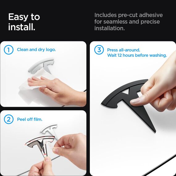 Spigen Tesla Model 3 Highland (~2026) Vorderes Emblem Logo Aufkleber, Perfekte Anpassung und Abdeckung, Einfache Installation, Kompatibel mit Tesla Model 3 Highland 2026 Zubehör - Schwarz