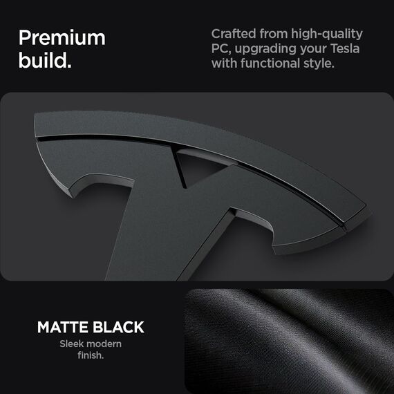 Spigen Tesla Model 3 Highland (~2026) Vorderes Emblem Logo Aufkleber, Perfekte Anpassung und Abdeckung, Einfache Installation, Kompatibel mit Tesla Model 3 Highland 2026 Zubehör - Schwarz