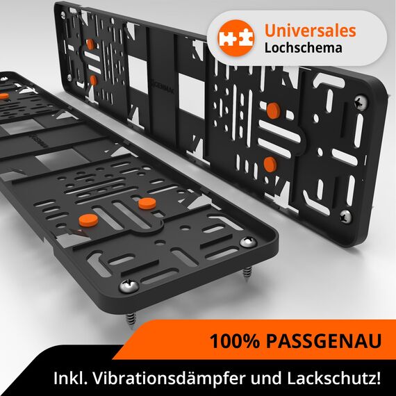 GENMAG® Kennzeichenhalter Rahmenlos [Legal & Universal] Nummernschildhalterung Auto | Rahmenlose Kennzeichenhalter Schwarz | Kennzeichenhalterung | Kfz Kennzeichen Halterung | Nummernschildhalter