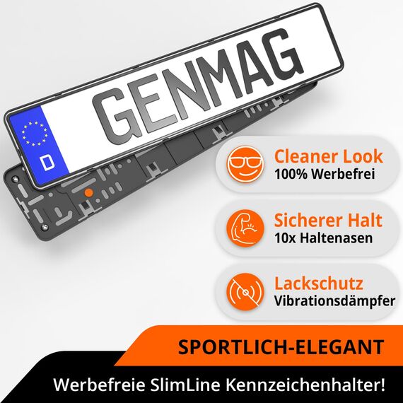 GENMAG® Kennzeichenhalter Rahmenlos [Legal & Universal] Nummernschildhalterung Auto | Rahmenlose Kennzeichenhalter Schwarz | Kennzeichenhalterung | Kfz Kennzeichen Halterung | Nummernschildhalter
