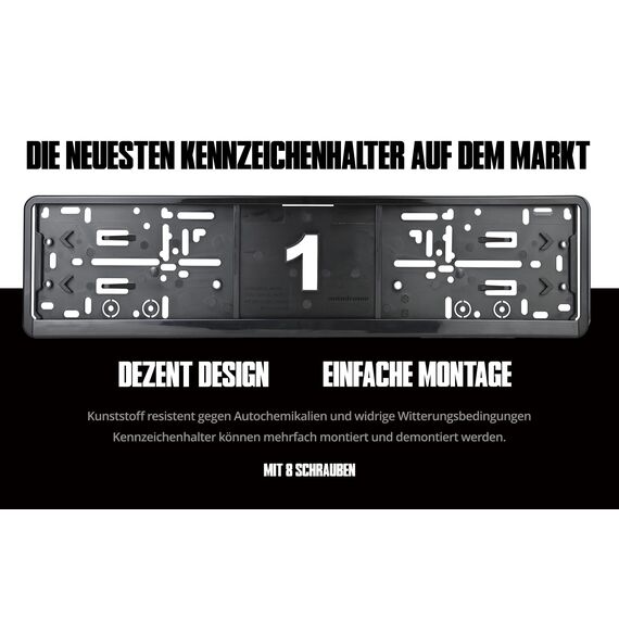 AUTODROMO Kennzeichenhalter - Nummernschildhalterung Auto – für Kennzeichen - 2X Set Kennzeichenhalterung - Kfz-Kennzeichen in tiefem Schwarz - Hohe Qualität und Robust Für alle Auto Einfache Montage