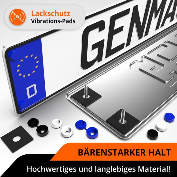 Kennzeichen Schrauben mit Kappen [Legal & Universal] Auto & Motorrad Kennzeichenhalter Rahmenlos | Kfz Kennzeichenhalterung mit Nummernschild Schrauben und Abdeckkappen | Nummernschildhalterung Auto