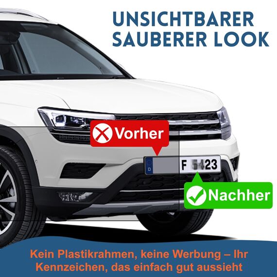 WUFANC 4 Paar Klett Kennzeichenhalter, Kennzeichenhalter Rahmenlos, Extra-Stark & Legal, Selbstklebender Nummernschildhalterung Auto, Wetterfester Kennzeichen Klett für Deutsche Standardkennzeichen