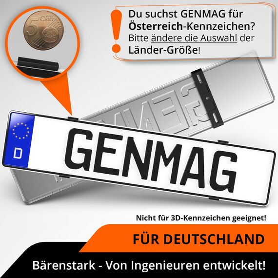 GENMAG® Kennzeichenhalter Rahmenlos [Legal & Universal] Nummernschildhalterung Auto | Rahmenlose Kennzeichenhalter für Autos | Kennzeichenhalterung Rahmenlos | Nummernschildhalter für 2 Kennzeichen