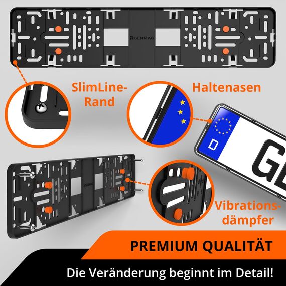 GENMAG® Kennzeichenhalter Rahmenlos [Legal & Universal] Nummernschildhalterung Auto | Rahmenlose Kennzeichenhalter Schwarz | Kennzeichenhalterung | Kfz Kennzeichen Halterung | Nummernschildhalter