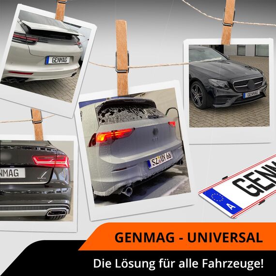 GENMAG® Kennzeichenhalter Rahmenlos [Legal & Universal] Nummernschildhalterung Auto | Rahmenlose Kennzeichenhalter für Autos | Kennzeichenhalterung Rahmenlos | Nummernschildhalter für 2 Kennzeichen