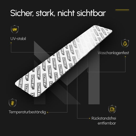 KLETTMAX® Rahmenloser Kennzeichenhalter mit Klett – Bombenfester, wetterfester Nummernschildhalter (EU Standard 520mm) – Einfache Montage, Kein Rahmen, Legal für Auto
