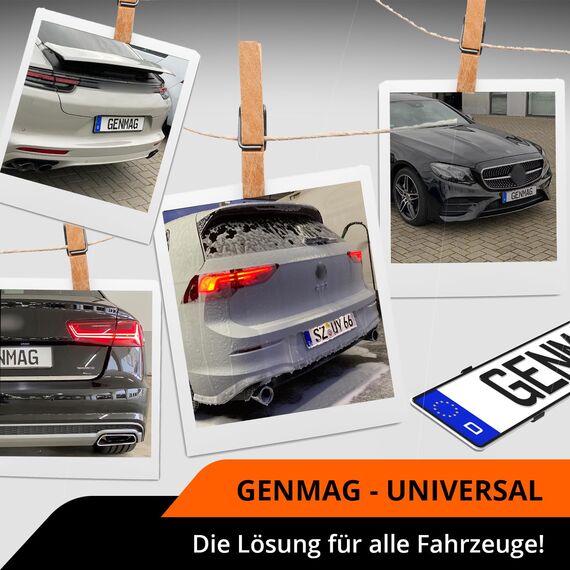 GENMAG® Kennzeichenhalter Rahmenlos [Legal & Universal] Nummernschildhalterung Auto | Rahmenlose Kennzeichenhalter für Autos | Kennzeichenhalterung Rahmenlos | Nummernschildhalter für 2 Kennzeichen