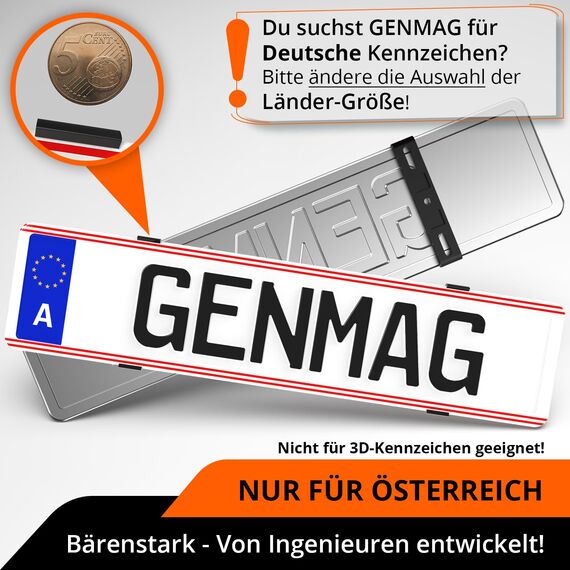 GENMAG® Kennzeichenhalter Rahmenlos [Legal & Universal] Nummernschildhalterung Auto | Rahmenlose Kennzeichenhalter für Autos | Kennzeichenhalterung Rahmenlos | Nummernschildhalter für 2 Kennzeichen