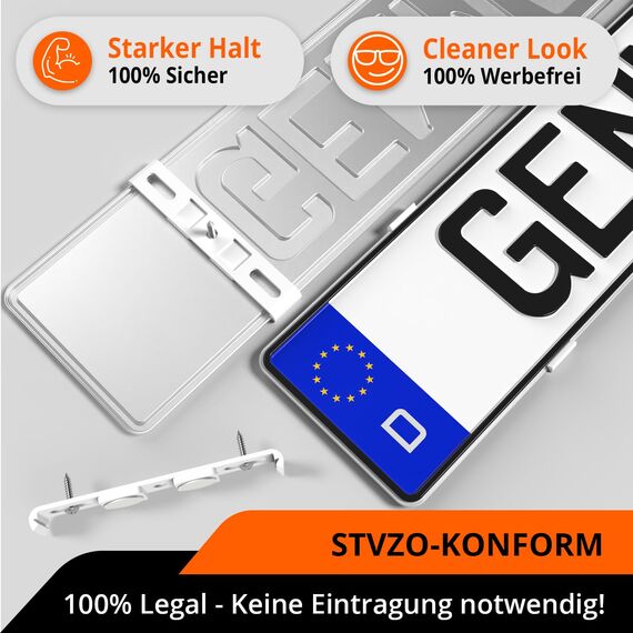 GENMAG® Kennzeichenhalter Rahmenlos [Legal & Universal] Nummernschildhalterung Auto | Rahmenlose Kennzeichenhalter für Autos | Kennzeichenhalterung Rahmenlos | Nummernschildhalter für 2 Kennzeichen
