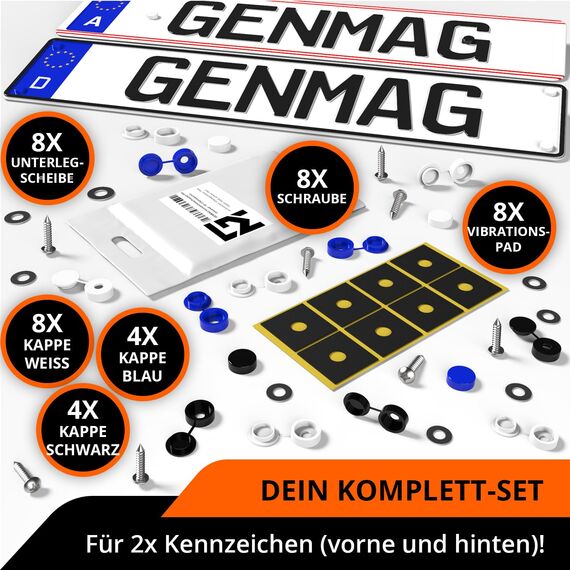 Kennzeichen Schrauben mit Kappen [Legal & Universal] Auto & Motorrad Kennzeichenhalter Rahmenlos | Kfz Kennzeichenhalterung mit Nummernschild Schrauben und Abdeckkappen | Nummernschildhalterung Auto