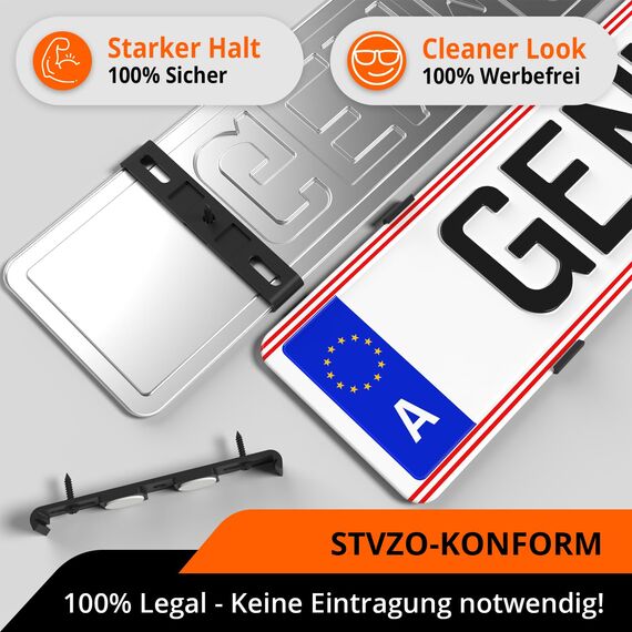 GENMAG® Kennzeichenhalter Rahmenlos [Legal & Universal] Nummernschildhalterung Auto | Rahmenlose Kennzeichenhalter für Autos | Kennzeichenhalterung Rahmenlos | Nummernschildhalter für 2 Kennzeichen
