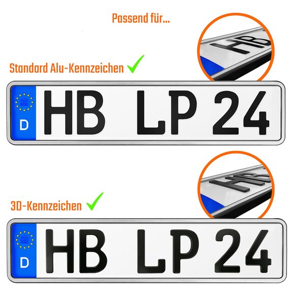 Kennzeichenhalter gleichbleibender Rahmen Nummernschildhalterung Auto Kennzeichenhalterung in Chrom gebürstet Optik Nummernschildhalter Kfz Kennzeichen Halterung Autokennzeichen 2 Stück