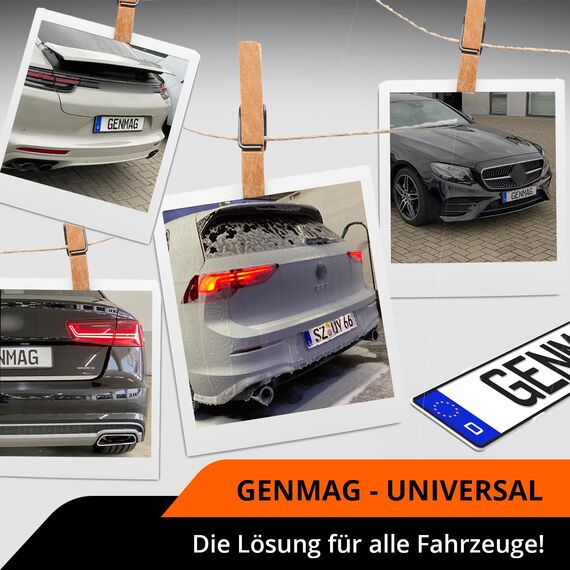 GENMAG® Kennzeichenhalter Rahmenlos [Legal & Universal] Nummernschildhalterung Auto | Rahmenlose Kennzeichenhalter für Autos | Kennzeichenhalterung Rahmenlos | Nummernschildhalter für 2 Kennzeichen