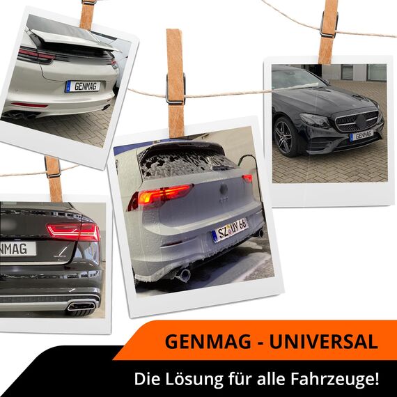 GENMAG® Kennzeichenhalter Rahmenlos [Legal & Universal] Nummernschildhalterung Auto | Rahmenlose Kennzeichenhalter Schwarz | Kennzeichenhalterung | Kfz Kennzeichen Halterung | Nummernschildhalter