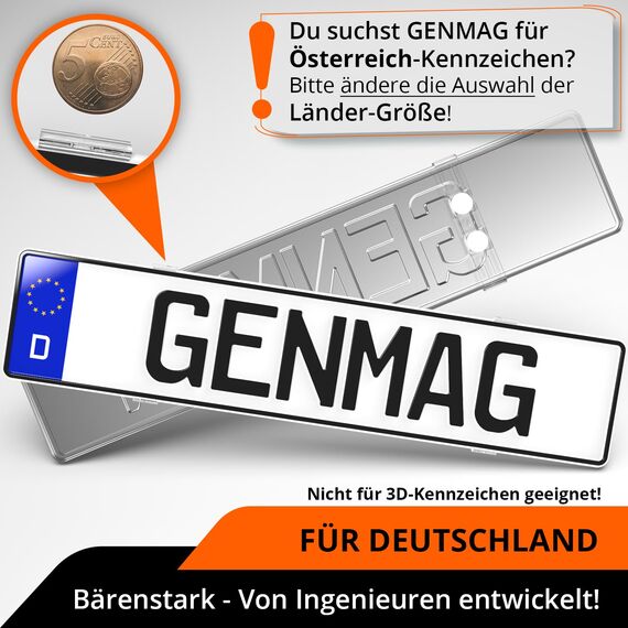 GENMAG® Kennzeichenhalter Rahmenlos [Legal & Universal] Nummernschildhalterung Auto | Rahmenlose Kennzeichenhalter für Autos | Kennzeichenhalterung Rahmenlos | Nummernschildhalter für 2 Kennzeichen