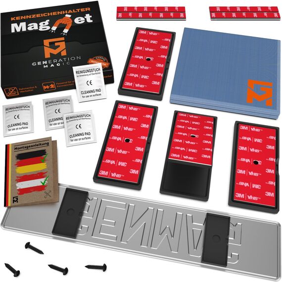 GENMAG® 2X Magnet Kennzeichenhalter Rahmenlos [Extra-Stark & Universal] Rahmenlose Kennzeichenhalter Magnete für Deutschland & Österreich | Magnetische Wechselkennzeichenhalter | Kennzeichen Magnet