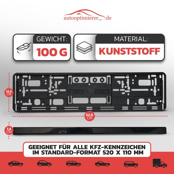 autooptimierer.de 2er Set Kennzeichenhalter Schwarz – Robuste & Wetterfeste Nummernschildhalterung für PKW | Universal EU Kennzeichenhalterung I Nummernschildhalter Made in Germany