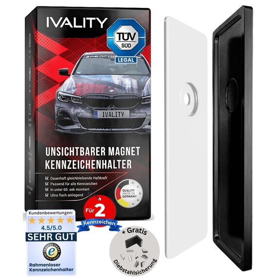 Ivality Magnet Kennzeichenhalter Rahmenlos für 2 Kennzeichen, Unsichtbare Rahmenlose Kennzeichenhalter Magnet für Auto, Wechselkennzeichenhalter Österreich, Straßenzugelassen, TÜV geprüft bis 350 km/h