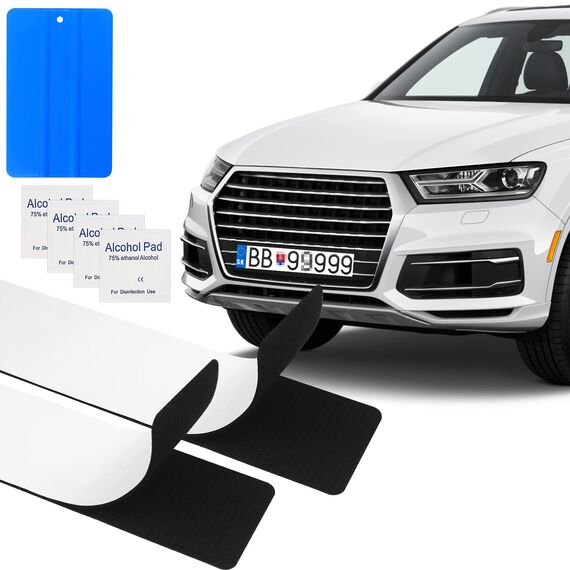 2 Paar Klett Kennzeichenhalter, Rahmenlose Auto Kennzeichenhalter, Auto Kfz Kennzeichen Selbstklebend, Autokennzeichen Nummernschildhalterung Klettverschluss für Standardkennzeichen