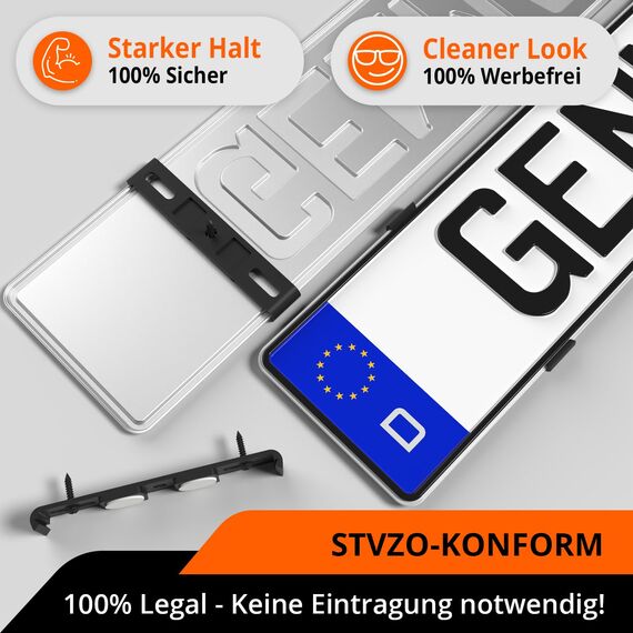 GENMAG® Kennzeichenhalter Rahmenlos [Legal & Universal] Nummernschildhalterung Auto | Rahmenlose Kennzeichenhalter für Autos | Kennzeichenhalterung Rahmenlos | Nummernschildhalter für 2 Kennzeichen