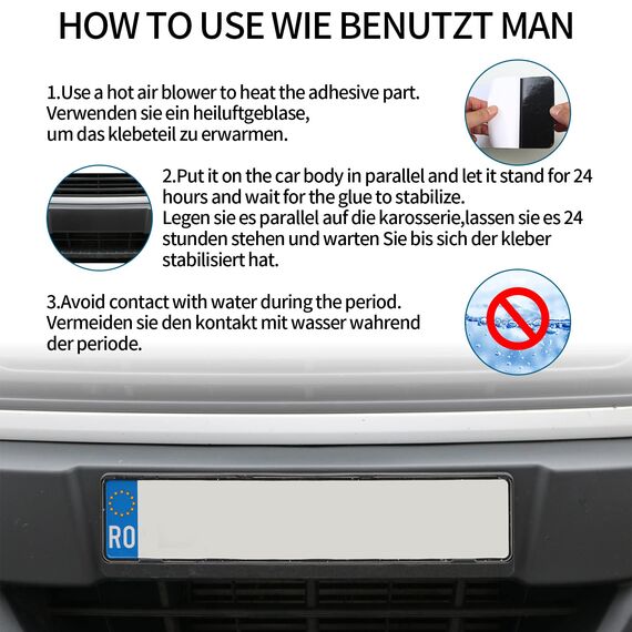 2 Paar Klett Kennzeichenhalter, Rahmenlose Auto Kennzeichenhalter, Auto Kfz Kennzeichen Selbstklebend, Autokennzeichen Nummernschildhalterung Klettverschluss für Standardkennzeichen