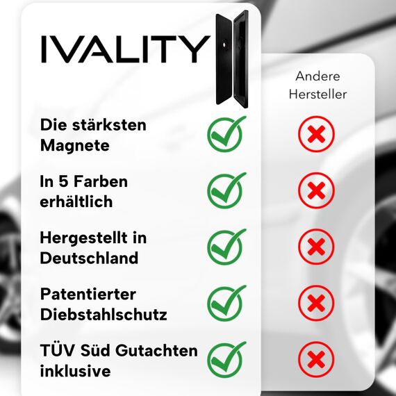 Ivality Magnet Kennzeichenhalter Rahmenlos für 1 Kennzeichen, Unsichtbare Rahmenlose Kennzeichenhalter Magnet für Auto, Wechselkennzeichenhalter Österreich, Straßenzugelassen, TÜV geprüft bis 350 km/h