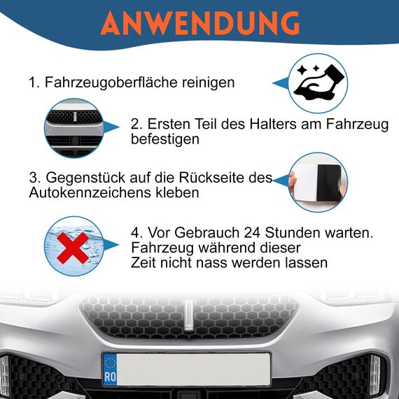 WUFANC 2 Paar Klett Kennzeichenhalter, Kennzeichenhalter Rahmenlos, Extra-Stark & Legal, Selbstklebender Nummernschildhalterung Auto, Wetterfester Kennzeichen Klett für Deutsche Standardkennzeichen