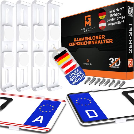 GENMAG® Kennzeichenhalter Rahmenlos [Legal & Universal] Nummernschildhalterung Auto | Rahmenlose Kennzeichenhalter für Autos | Kennzeichenhalterung Rahmenlos | Nummernschildhalter für 2 Kennzeichen