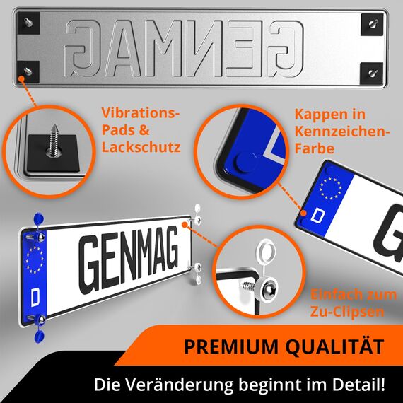 Kennzeichen Schrauben mit Kappen [Legal & Universal] Auto & Motorrad Kennzeichenhalter Rahmenlos | Kfz Kennzeichenhalterung mit Nummernschild Schrauben und Abdeckkappen | Nummernschildhalterung Auto