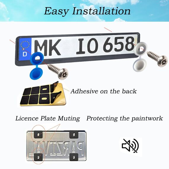 Anti Diebstahl Kennzeichen Schrauben Fitting Kit, M5 Edelstahl Auto Nummernschild Schrauben und Kappen Set - Inklusive schwarz, weiß und blau Kunststoff Scharnierkappen für Autos und Motorräder