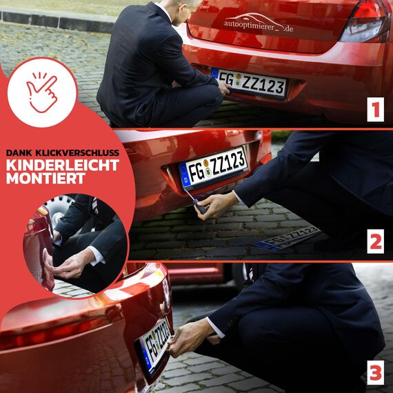 autooptimierer.de 2er Set Kennzeichenhalter Schwarz – Robuste & Wetterfeste Nummernschildhalterung für PKW | Universal EU Kennzeichenhalterung I Nummernschildhalter Made in Germany