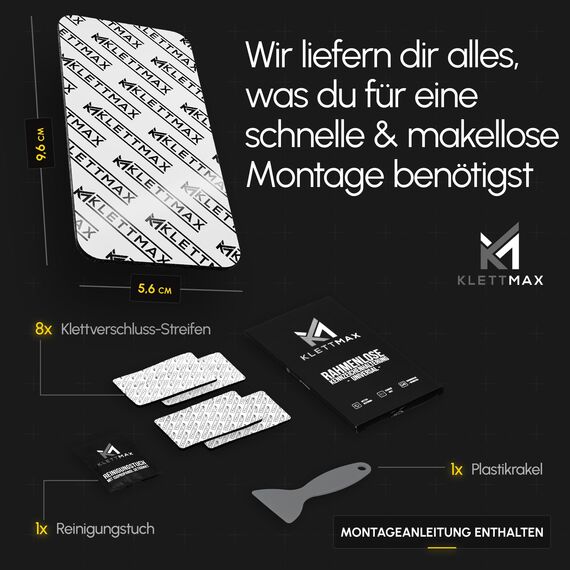 Klettmax® Das Original – Kennzeichenhalter Rahmenlos | Klett Nummernschildhalter Set für 2 EU Kennzeichen Universel – selbstklebend, wetterfest, unsichtbar & rückstandslos entfernbar