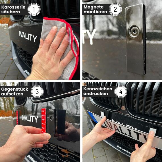 Ivality Magnet Kennzeichenhalter Rahmenlos für 1 Kennzeichen, Unsichtbare Rahmenlose Kennzeichenhalter Magnet für Auto, Wechselkennzeichenhalter Österreich, Straßenzugelassen, TÜV geprüft bis 350 km/h
