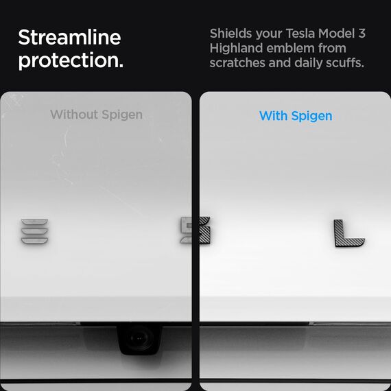 Spigen Tesla Model 3 Highland (~2026) Hinteres Emblem Logo Aufkleber, Perfekte Anpassung und Abdeckung, Einfache Installation, Kompatibel mit Tesla Model 3 Highland 2026 Zubehör - Carbon