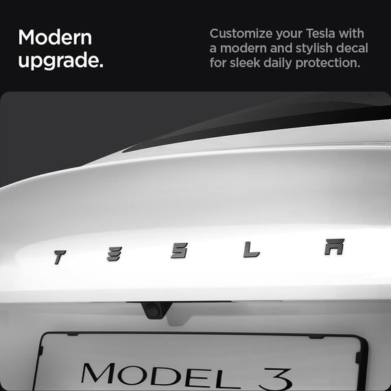 Spigen Tesla Model 3 Highland (~2026) Hinteres Emblem Logo Aufkleber, Perfekte Anpassung und Abdeckung, Einfache Installation, Kompatibel mit Tesla Model 3 Highland 2026 Zubehör - Carbon